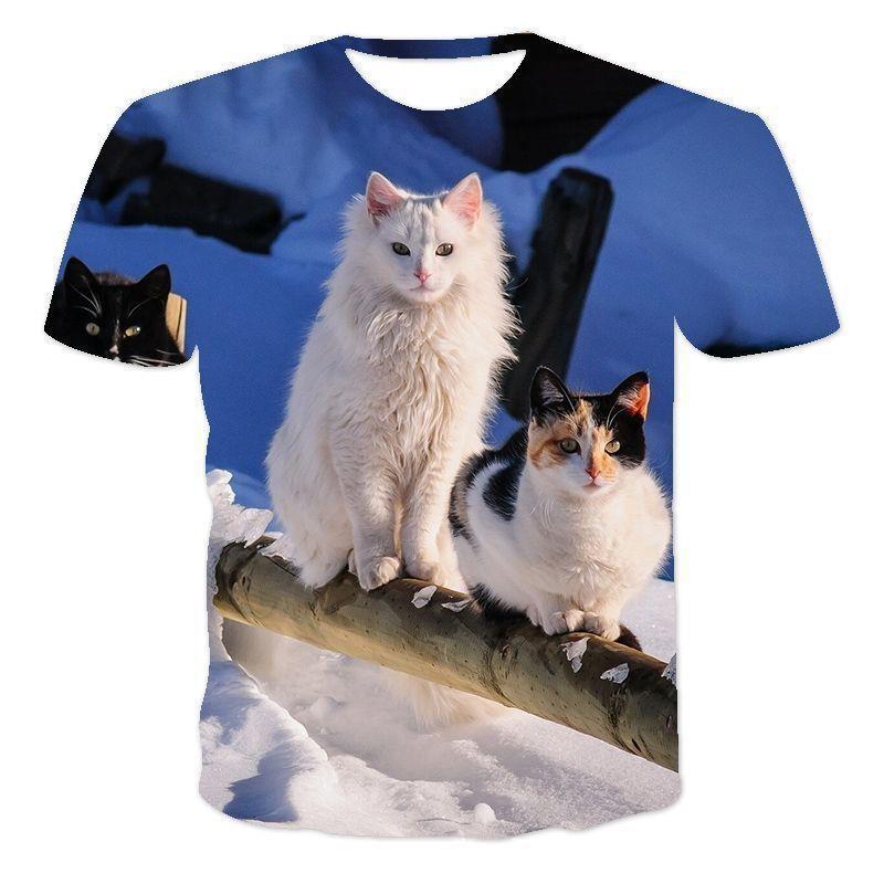 Women's Summer T-shirt Summer Cute Cat 3D Digital Printed T-shirt