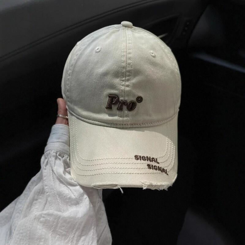 Baseball Cap Female White Spring Summer Sun Protection Personalized Letter Embroidery Cap Hole Retro Wind
