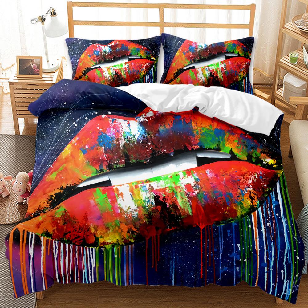 Sexy Red Lips Prints Duvet Cover Set Painting Art Quilt Cover Queen King Full Size Comforter Cover Girls Women Room Bedclothes