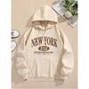 New York Letter Printed 2025 Autumn Winter Hoodie Drawstring Long Sleeve Casual Hooded Sweatshirt for Women's Clothing