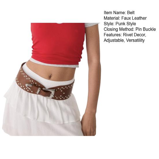 Punk Style Belt Rivet Decor Wide Imitation Leather Waistband Dress Shirt Versatile Waist Belt Fashion Accessory