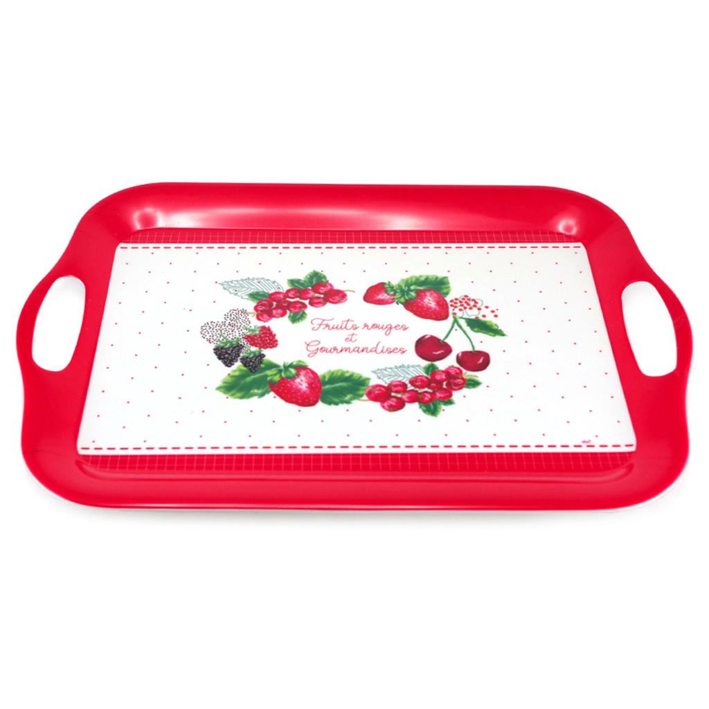 Les Trésors De Lily [R6532] - Large Melamine Tray 'Red Fruits and Gourmandises' Red White - 41x28 Cm