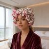 Шапка для сна с леопардовым принтом, Бант, 3D-декор в виде кошачьих ушей, Регулируемая, Не вызывает пушистость, Двухслойная, С атласной подкладкой, Шапка для защиты волос