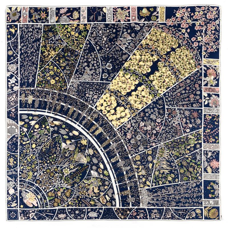 POBING Manual Hand Rolled Twill Silk Scarf Women Indian Feather Square Scarves Echarpes Foulards Femme Wrap Bandana Hijab 90CM