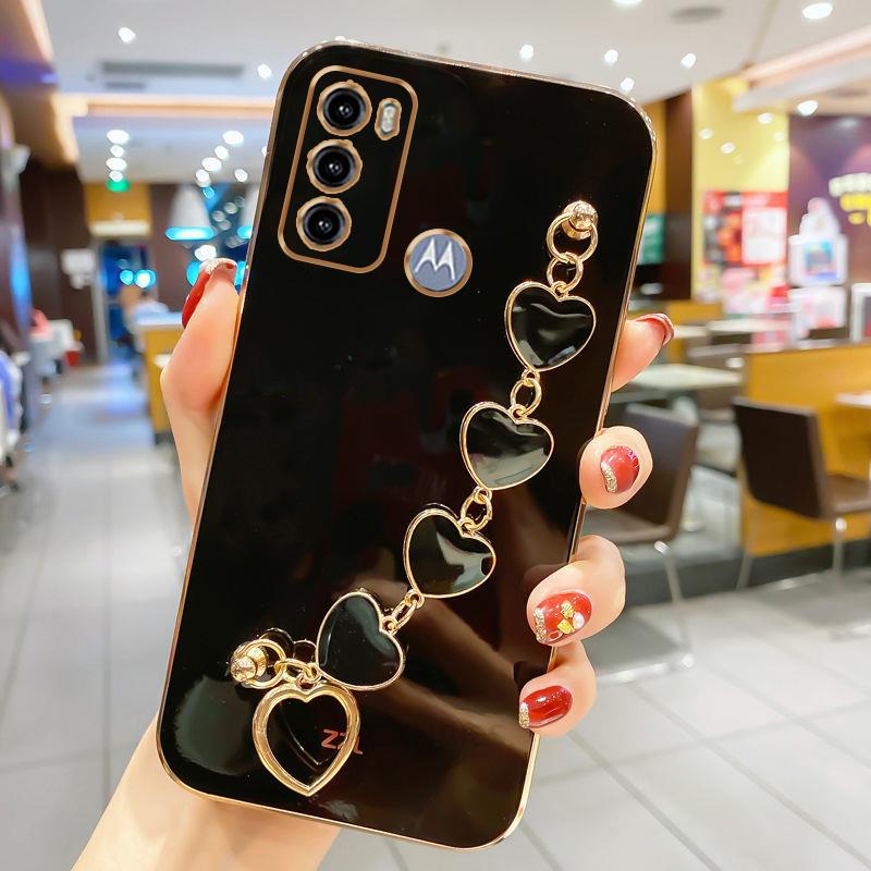 Чехол-браслет с покрытием Love Heart для Motorola Moto G60 G20 G30 G50 4g 5g G22 E20 G10 G52 G8 G9 E7 Power Play Plus, чехол-цепочка