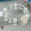 Chic Women's Bell Pendant Bracelet with Crystal Beaded White Flower Design for Outings