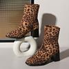 Женские зимние ботинки с леопардовым принтом, фирменные туфли на высоком каблуке с квадратным носком, тренд зимы 2025 года, элегантные туфли-лодочки для офиса, Botas Mujer