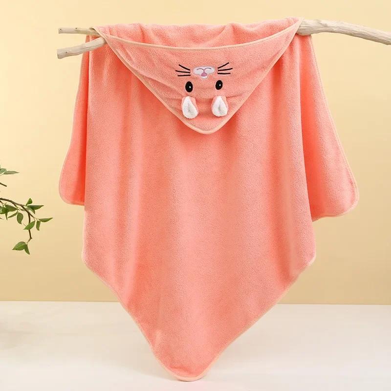 Cartoon Baby Bath Towels Warm Coral Velvet Hooded Towel Soft Absorbent Blanket Cute Baby Bathrobe Newborn Girl Boy Wrap Blanket
