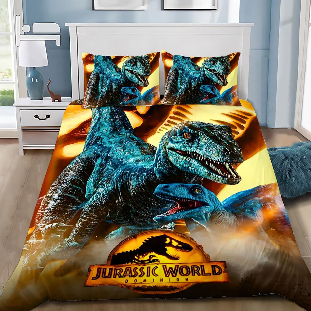 Hot J-Jurassic Dinosaur Park World Duvet Cover Pillowcase Dinosaur Bedding Set Adult Boy Girl Bedroom Decoration Single Double