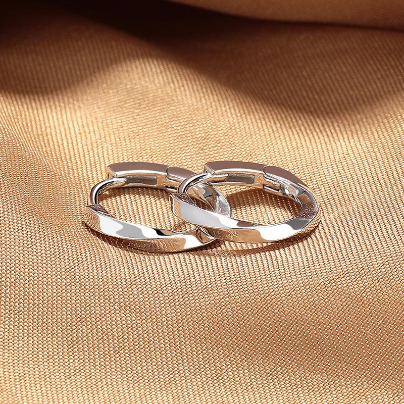 S925 Sterling Silver Twist Plain Ring Earrings Women's Explosion Light Luxury Niche Design Sense High Fashion Ear Buckle Trendy Men's Earrings