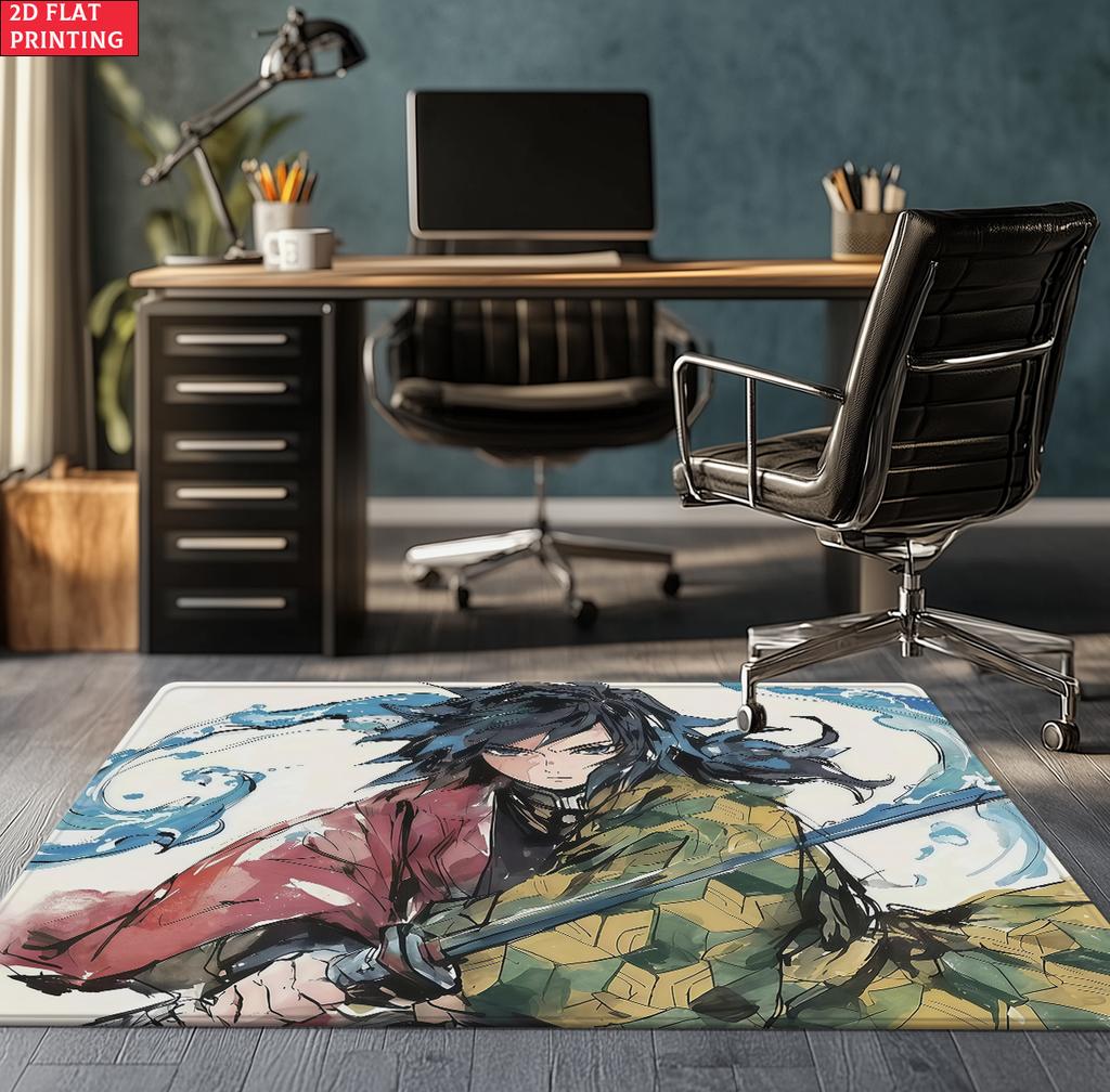 Anime Demon Area Rug, Dark Fire Water Theme Non-slip Floor Mat, Gamer Room Bedroom Decor Carpet, Washable Home Gift