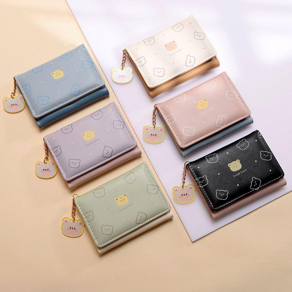 Collapsible Bear Print Wallet Cartoon Short Wallet Mini Coin Purse Student