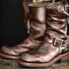 Men's Leather Round Head Middle Top Cowhide Cowboy Boots Flat Bottomed Boots