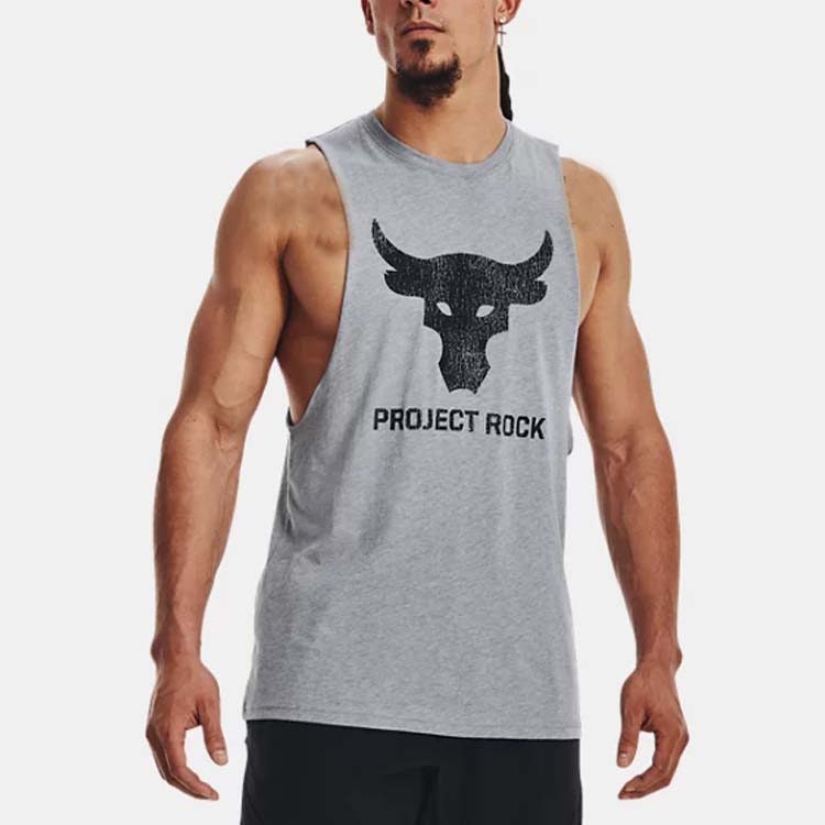 Under Armour Мужской тренировочный жилет без рукавов с круглым вырезом и логотипом, серый 1373787-035