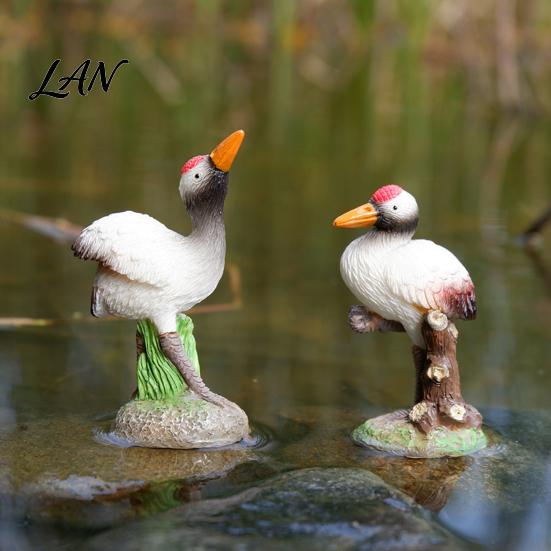 Outdoor Rockery Landscaping Decor Resin Red-Crowned Bird Figurines, Realistic Statues with Rock Base, Mini Landscape Animal Ornaments for Tea