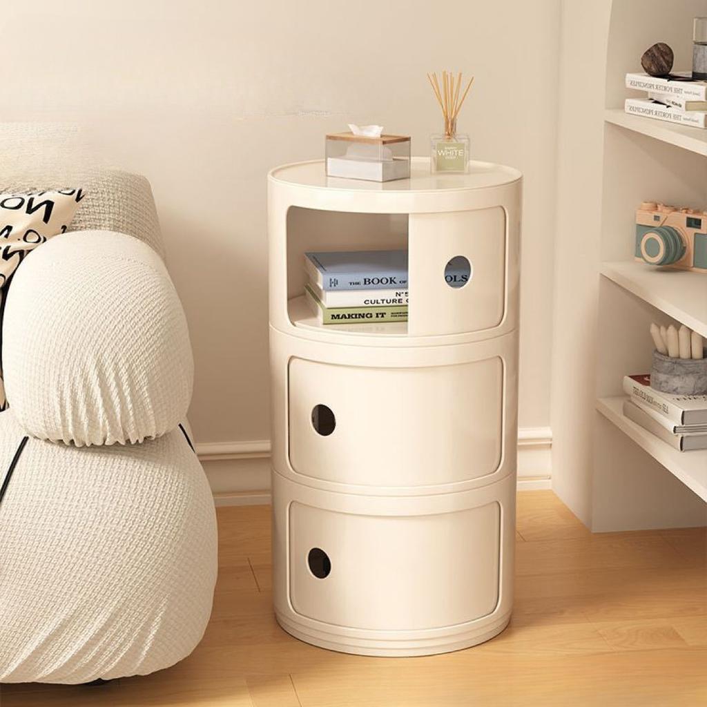 Round Bedside Table Nordic Plastic Bedside Cabinet for Bedroom Small Side End Table Nightstand Storage Locker