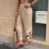 Женские брюки Yousheng, средняя посадка, эластичный пояс, однотонные длинные брюки, свободный крой, повседневные брюки с цветочным узором, повседневная одежда