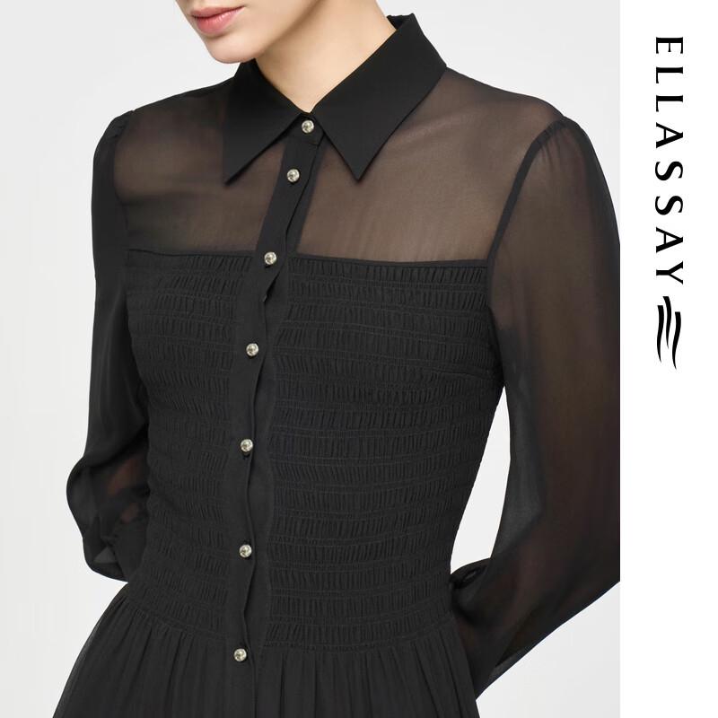 ELLASSAY 2025 Early Autumn Elegant Black Chiffon Tiered Long Sleeve Dress