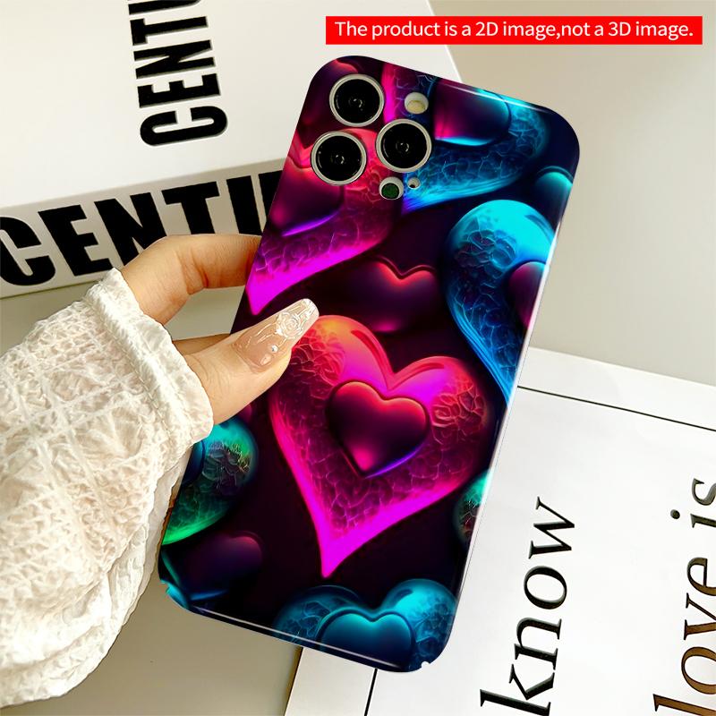 2DFlat Neon Heart Glow Phone Case All inclusive film hard iPhone case, compatible with iPhone 18 Pro Max 17 16 15 14 13 12 11