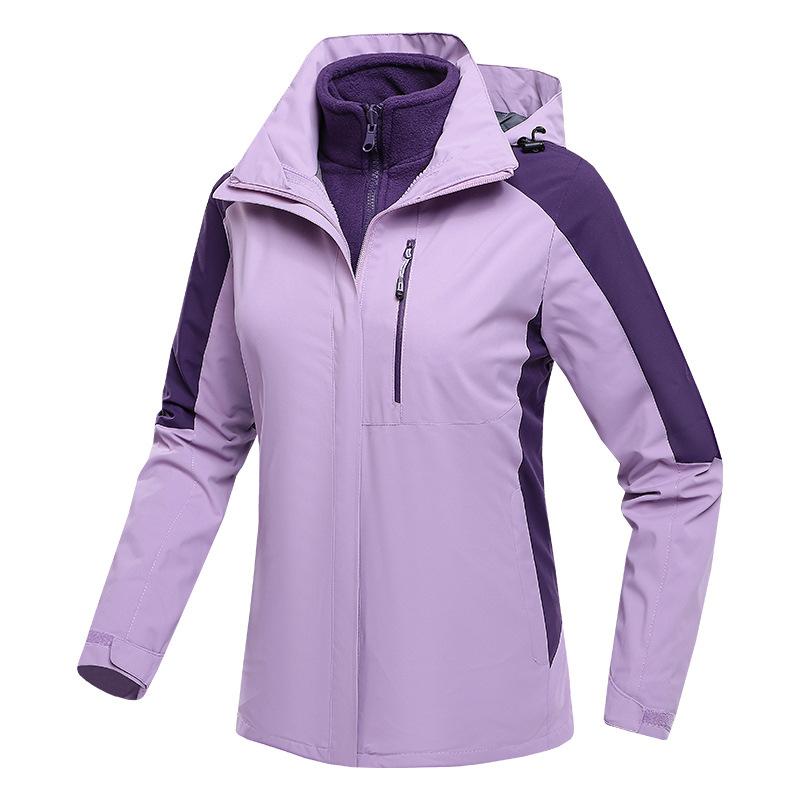 Men Womens Waterproof Jacket 3-in-1 Windbreaker Winter Coat Fleece Inner for Rain Snow Solid Color Contrast Color Can Be Removed