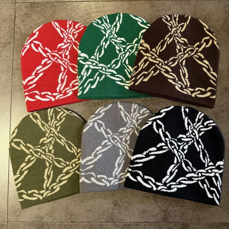 Unisex Knit Beanie Chain Accent Punk Streetwear Winter Warm Hat Men Women
