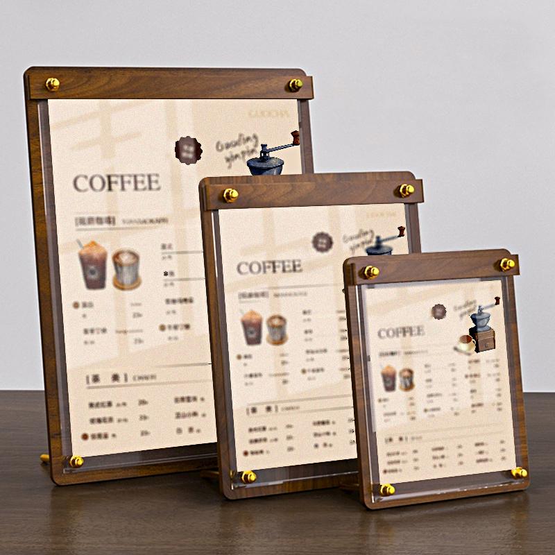 1PC Clipboard Cafe Solid Wood Display Board Restaurant Solid Walnut Wood Table Acrylic Menu Top Display Menu Board Party A4/A5/A6