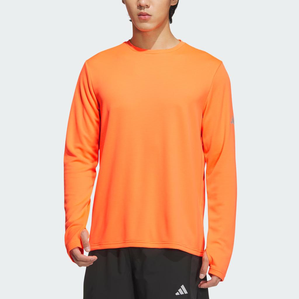 Adidas FW24 ESS RN T LS WR Running Pullover Crew Neck Sports Long Sleeve T-Shirt Unisex Tops Alert-Red-Fluorescent Deep-Silver-Gray JV6928