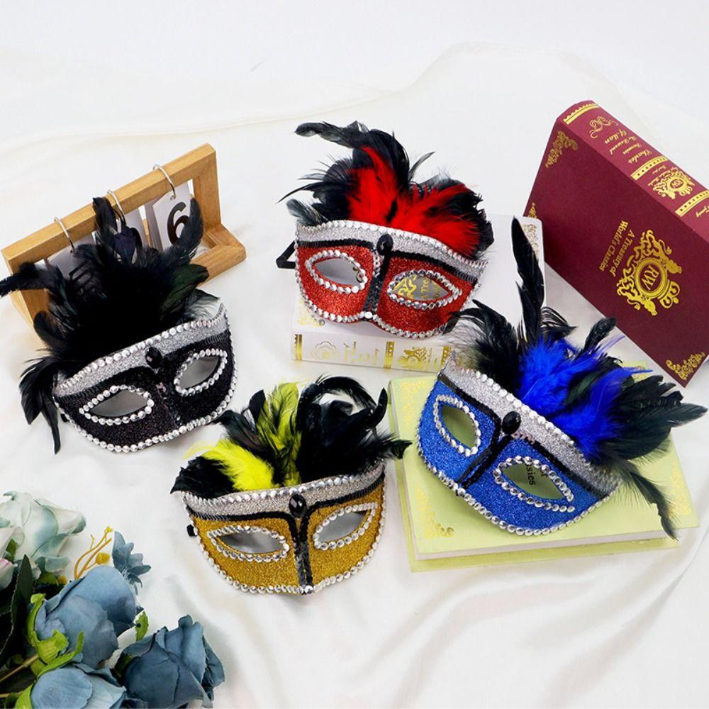 Half Face Halloween Masquerade Mask Party Costume Props Feather Mask Carnival