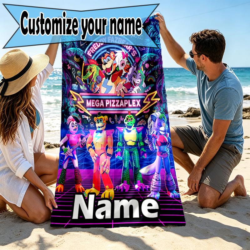 Custom Name Personalized Five Nights at Freddy's Print Beach Towel, for Trip Camping Beach Party Home Decor, Birthday Gift for Family & Friends
