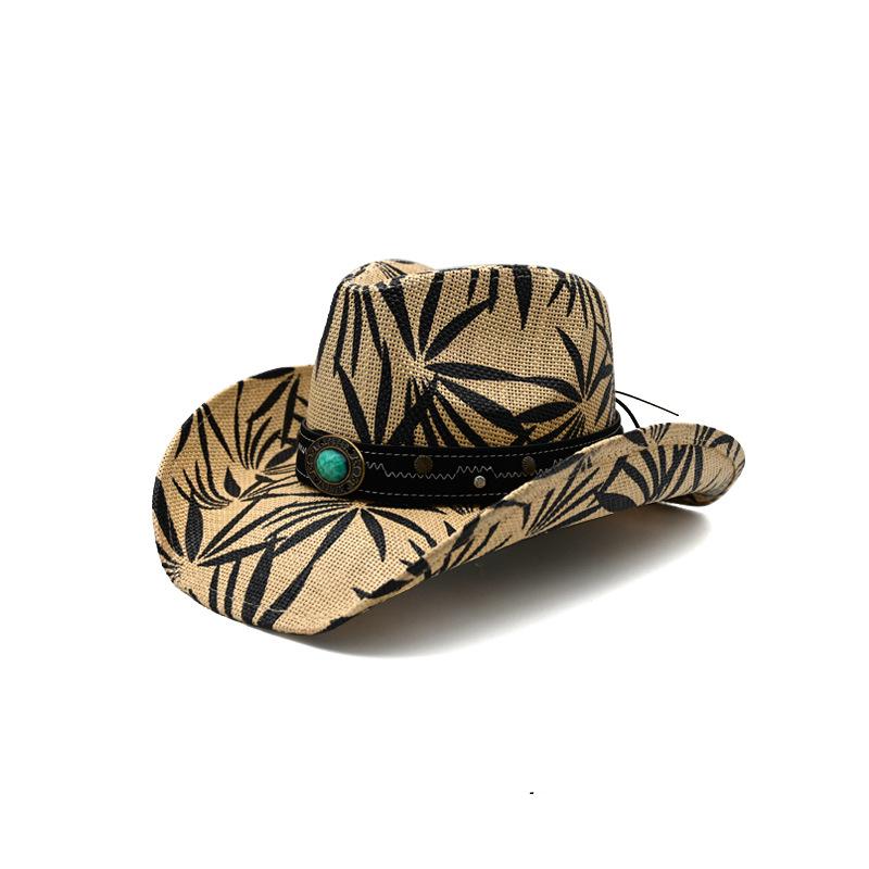 Three-dimensional Embroidery Handmade Straw Hat Western Cowboy Hat Men Cap Outdoor Women Hat Light Luxury