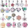 New 925 Silver Flower Series Sunflower Snowflower Tulip Charm Dangle Fit Original Bracelet Women Jewelry Wedding Gift