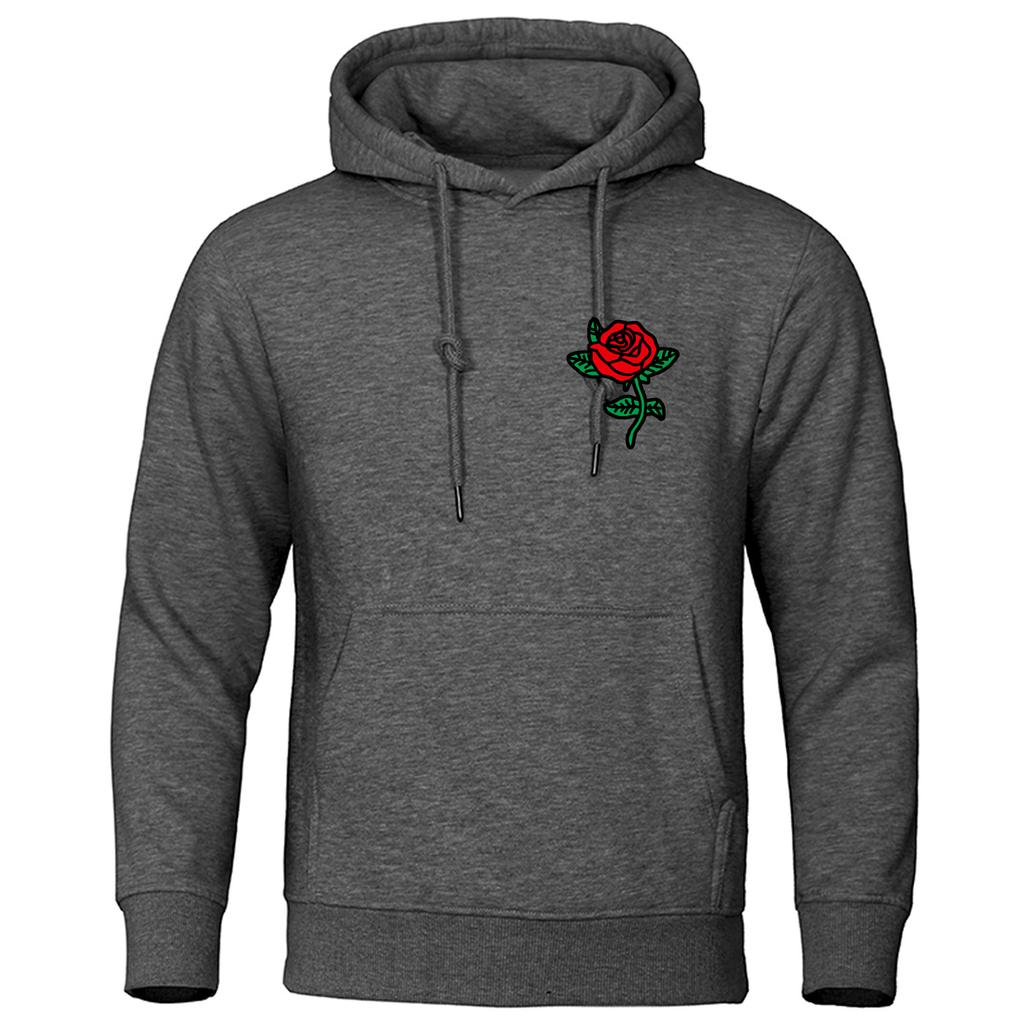 New Fashion Autumn New Fashion Hooded Rose Printed Elastic Top Pullover Casual Men's Hooded Sweatshirt Hip Hop Hoodie