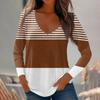Womens Long Sleeve Tops V Neck Shirts Casual Stripe Print Basic Trendy Tee Blouses Fall Tunic Outfits Fitted T Shirts