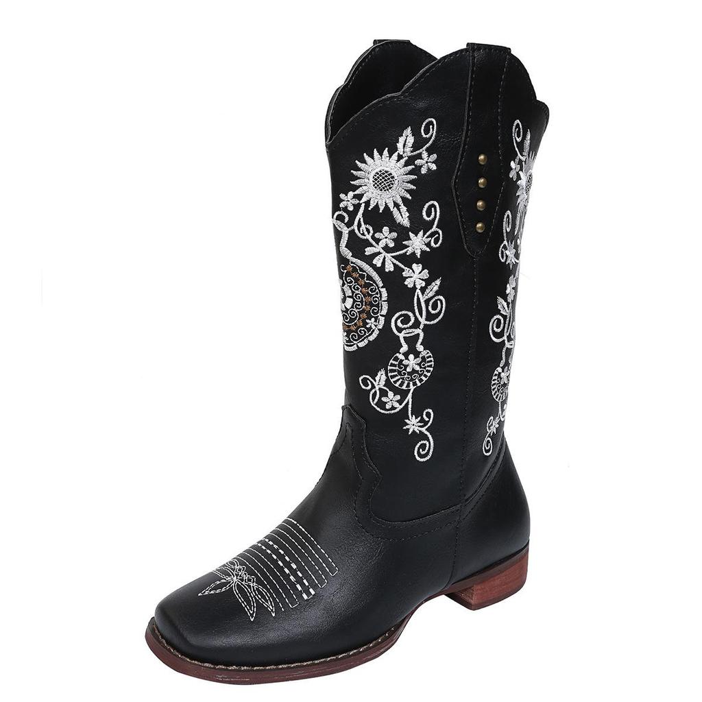 Женская мода весна низкий каблук зима британский вышитый роскошный дизайн осень готическая вечеринка бедра сапоги до колена розовый 2024 новый