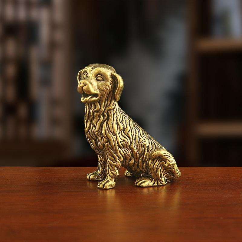 Mini Vintage Brass Bulldog Statue Metal Hunting Dog Figurine Home Office Desktop Decoration Lucky Copper Dog Small Ornament