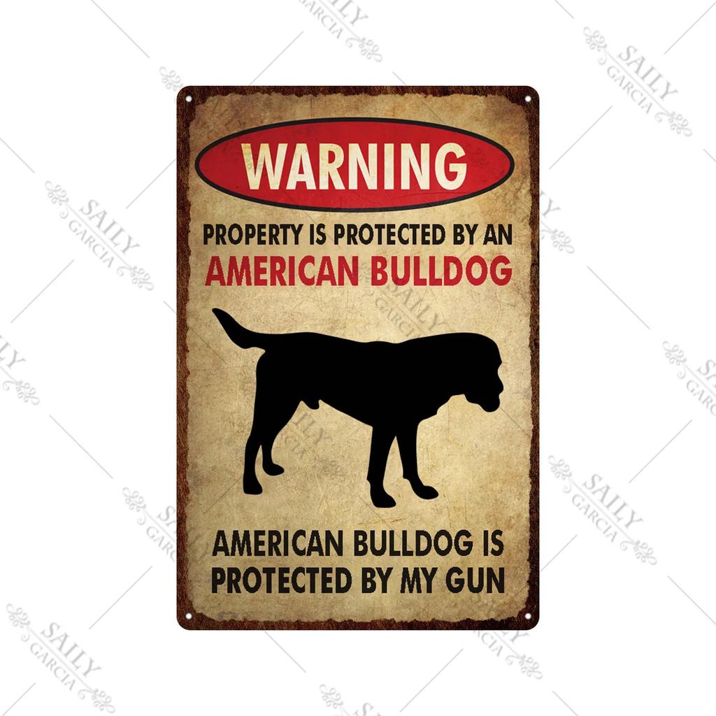 Dog Warning Vintage Tin Sign Animals Pet Metal Posters Lover Protected Pet Metal Wall Decor Plates Farm Home Kennel Metal Plaque