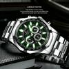Sports Men Quartz Watch Black Large Dial Stainless Steel Strap Luminous Hands Calendar Waterproof Wrist Watch Relogio Masculino