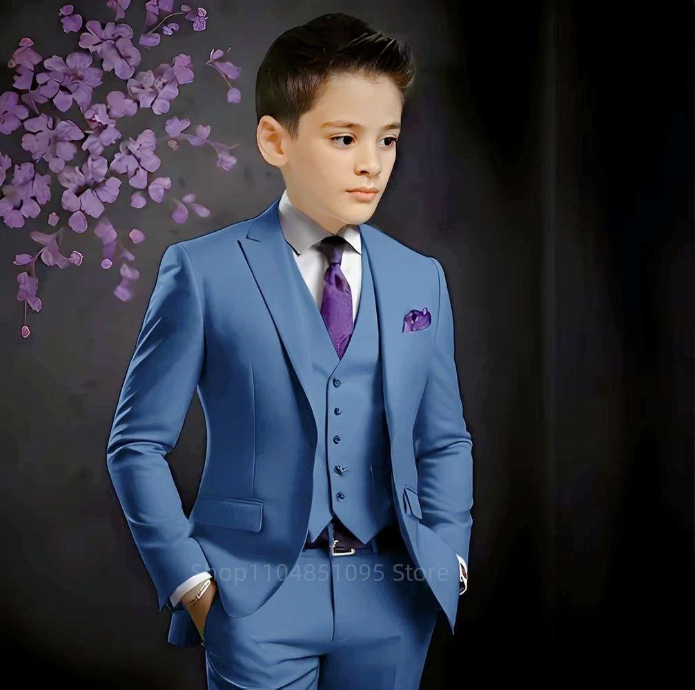 Suit For Boys Yellow 3 Piece Wedding Kids Groom Tuxedo Formal Peak Lapel Party Prom Kids Clothes Children Suits