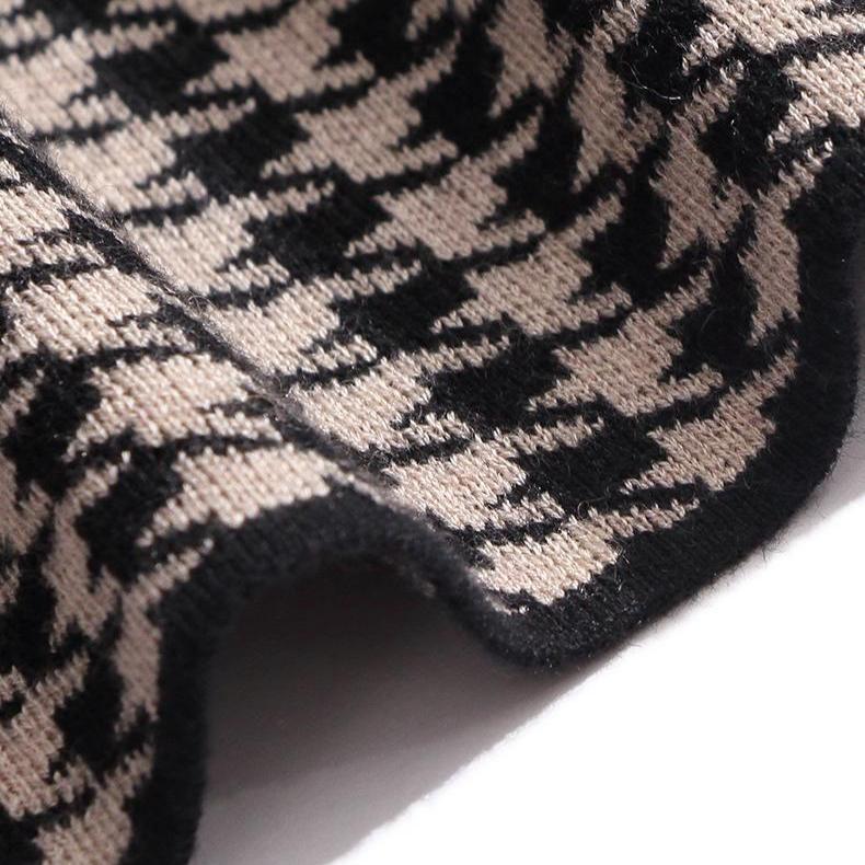 Повседневное однотонное трикотажное платье средней длины для женщин Осень и Зима С длинными рукавами Французское клетчатое А-силуэт Платье-свитер Пуловеры