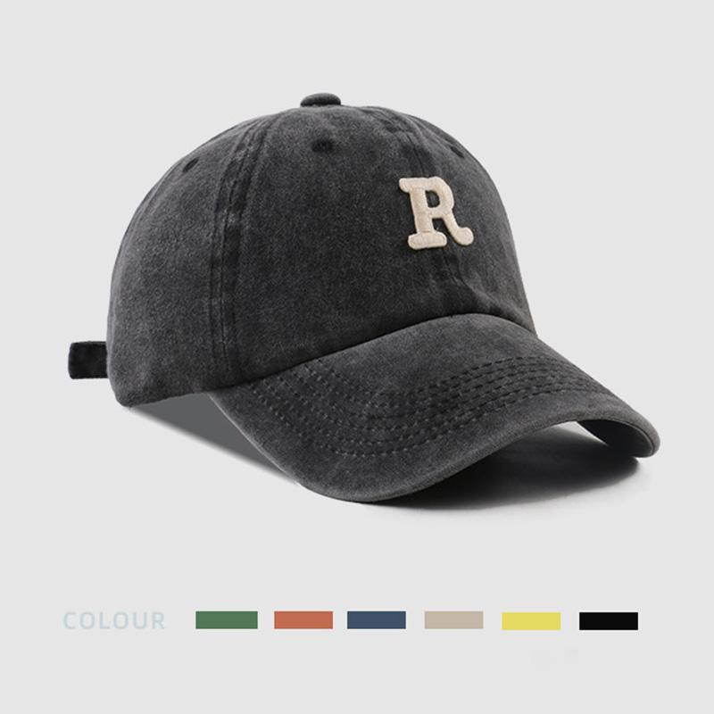 R Letter Embroidery Baseball Cap Vintage Washed Cotton Men Women Snapback Hat Adjustable Unisex Duck Tongue Caps
