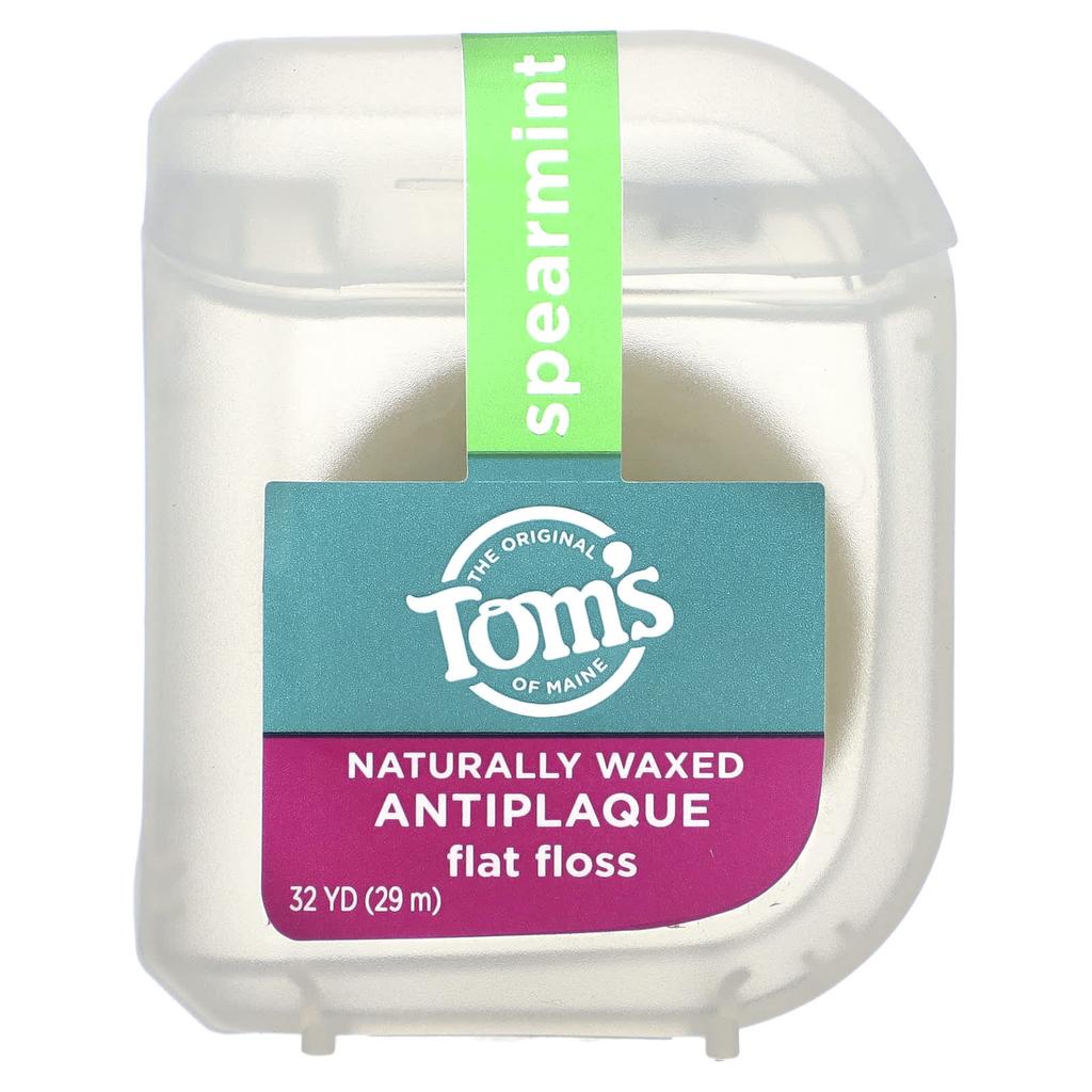 Tom's of Maine Натуральная вощеная плоская нить против зубного налета, мята, 32 ярда (29 м)