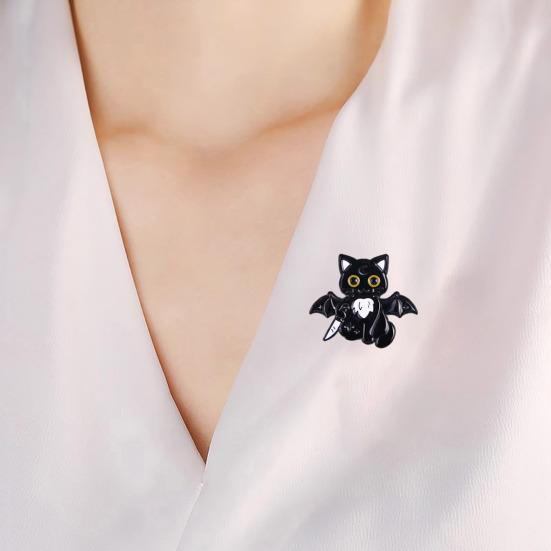 Enamel Craft Brooch Halloween Cartoon Black Cat Skeleton Shape Alloy Badge Compact Size Lapel Pin Easy to Fall Off Accessory