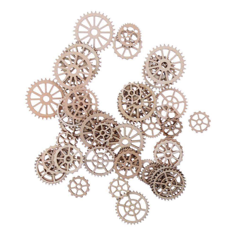 Brown Wooden Gear Wheels Wood Wooden Decoration Blank Gear Slices Craft Wheels for DIY
