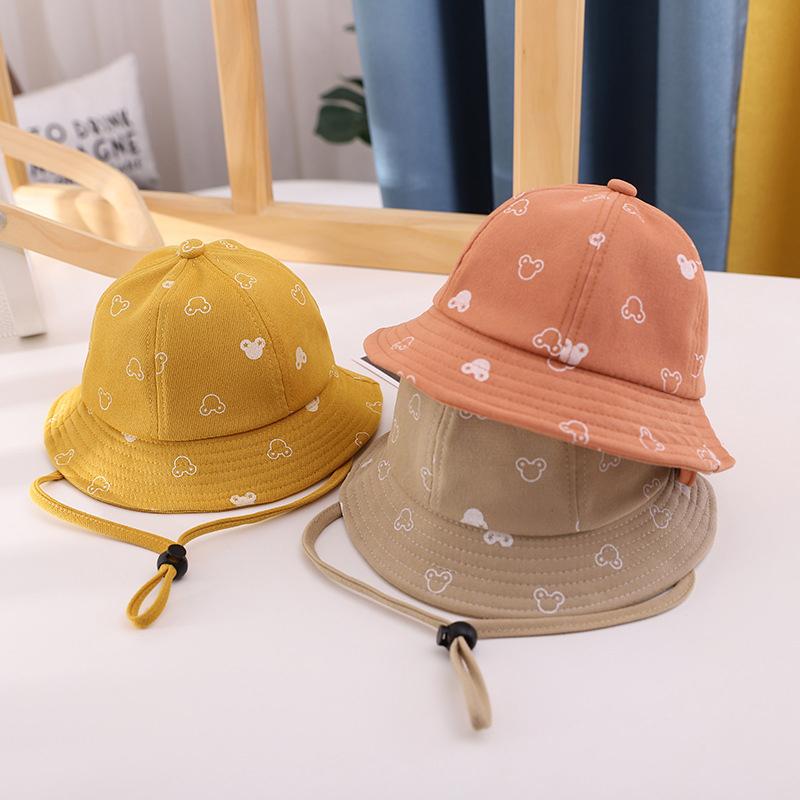 Baby Sunscreen Bucket Hats Cute Cartoon Print Toddler Boy Girl Outdoor UV Protection Fisherman Caps Korean Adjustable Kids Hats