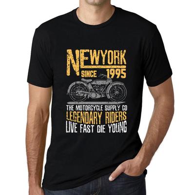 Мужская винтажная футболка с рисунком New York Motorcycle с 1995 года, темно-черная