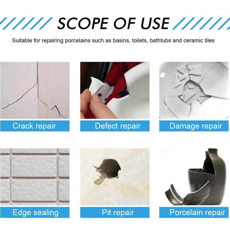 1pcs/set White Porcelain Repair Kit Ceramic Repair Paste Tile Tub Toilet Sink Shower Kits Chip Crack Hole Scratches Fix Adhesive