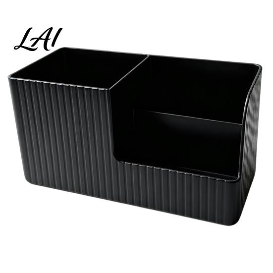 Office Supplies Organizer Desktop Storage Box with Three Compartments Vertical Stripes Plastic Makeup Brush Holder Organizer Space Saving Container