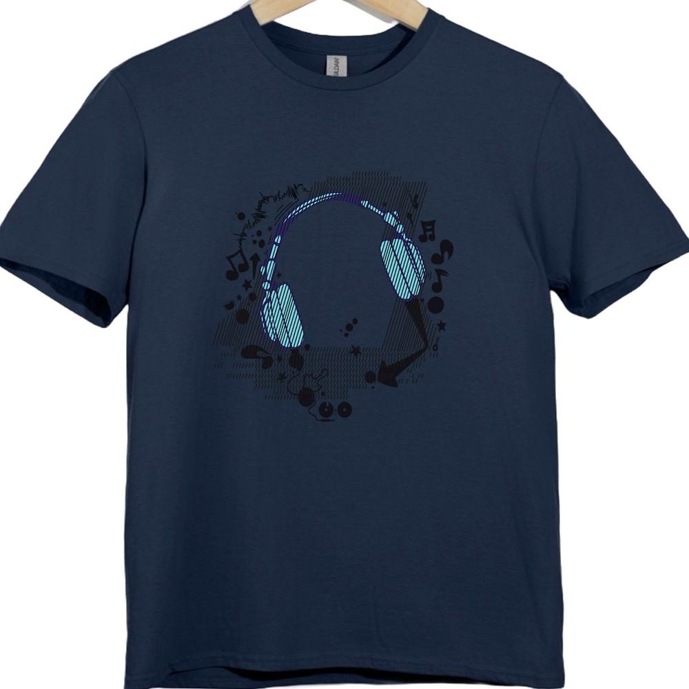 Headphones T Shirt Music Lover DJ Gamer Audio Sound Wave Graphic Tee