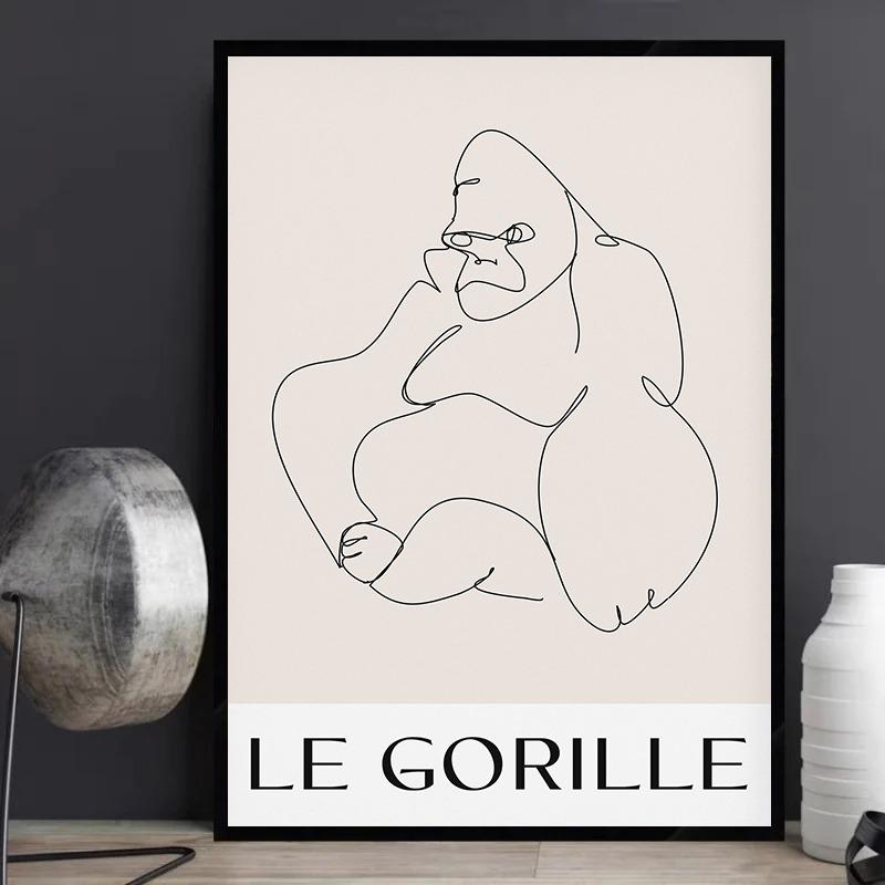 Минималистичные животные линия медведь верблюд дельфин горилла кошка плакаты и принты печать на холсте настенное искусство картина для декора гостиной