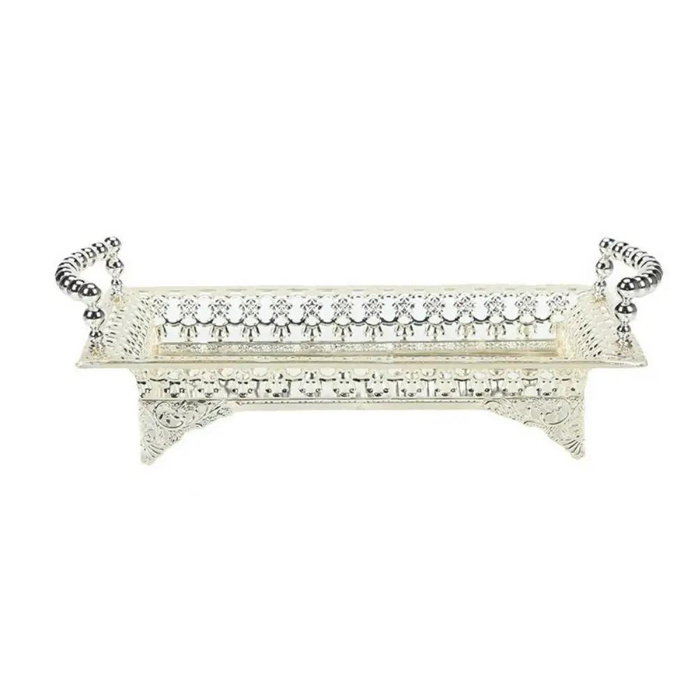 Fashion Iron Metal Fruit Tray Hollow Art Rectangular Shape Afternoon Tea Plate Handmade Snack Storage Tray Cake